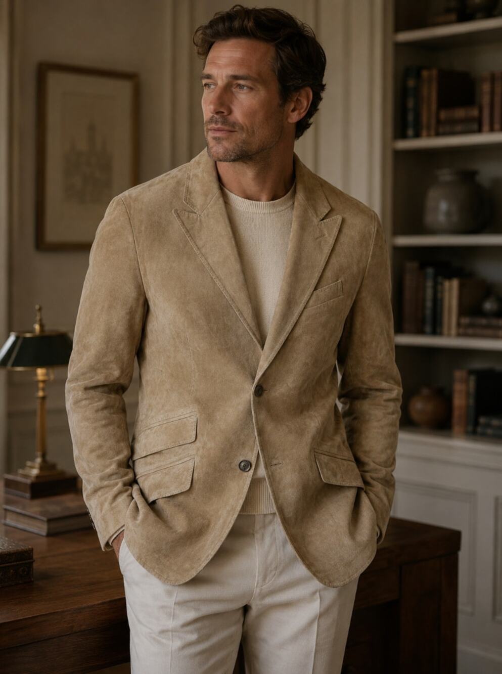 BANANA REPUBLIC Vintage Suede Lamb Leather Blazer Sportcoat Bisque Sz M $750